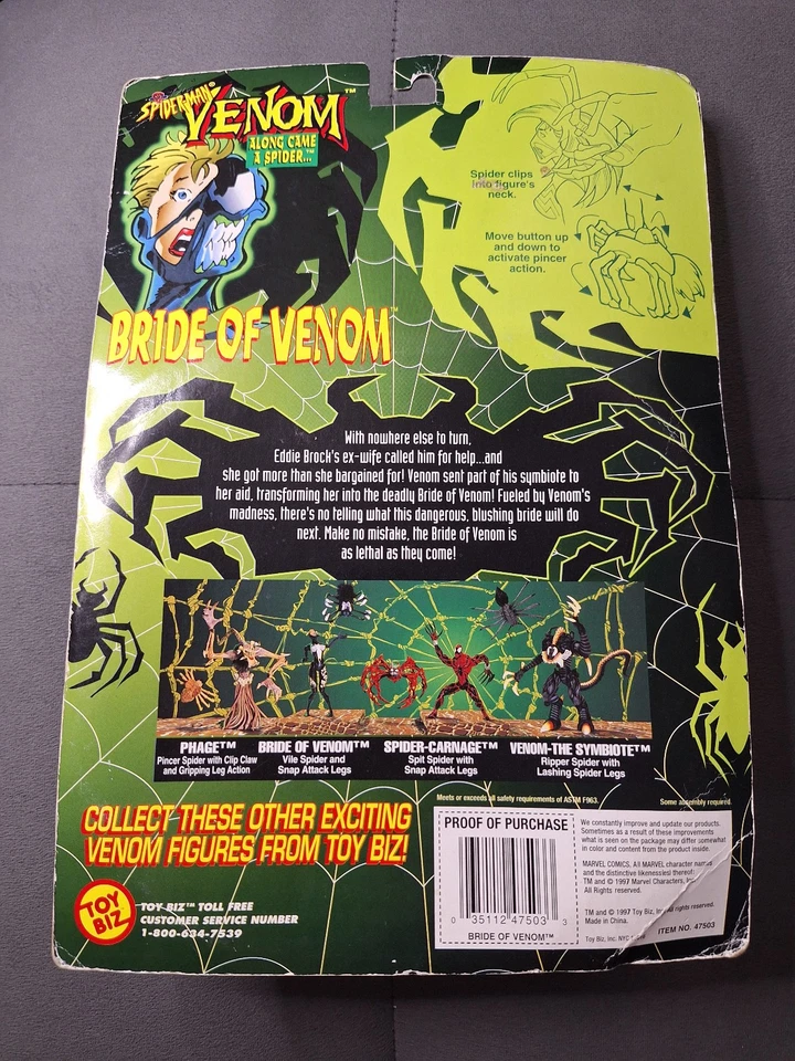 Marvel Spider-Man Bride of Venom Along Came a Spider Figura Toy Biz 1997 NUEVO Foto 2 de 4
