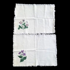 Vintage Cross Stich Violet Placemat 16x12" Set 2  Granny Core Shabby Chique