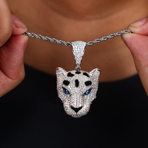 Authentic Moissanite Leopard Pendant 925 Sterling Silver Iced Out 14k White Gold Plated