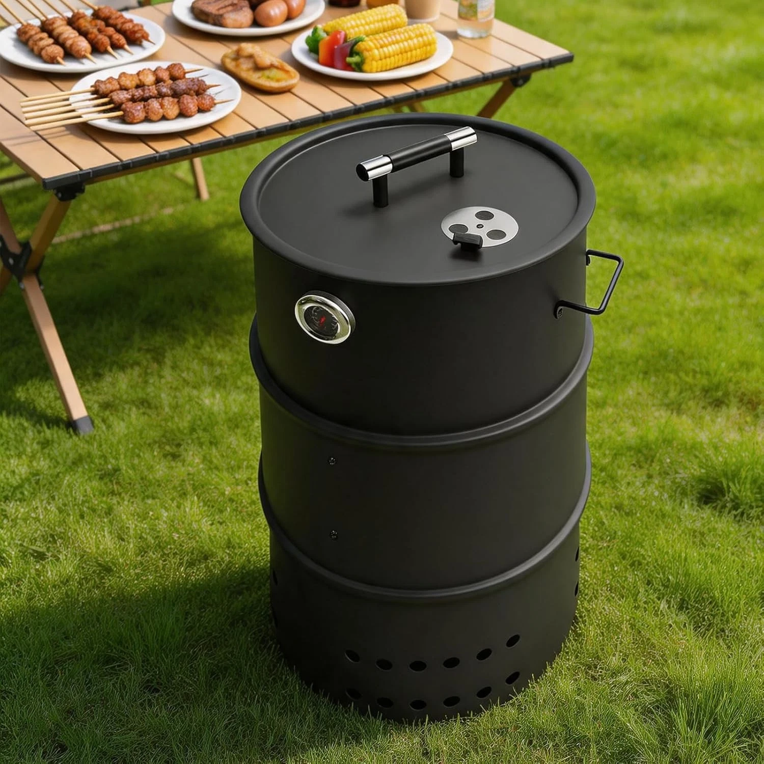Charcoal Smoker 3in1 BBQ Grill Outdoor Vertical Smokers Portable Meat Cooker