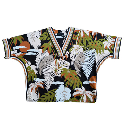 MARCCAIN Blouse Womens Sz 40 (N4) Short Sleeve Floral Leaves Print V Neck NEW