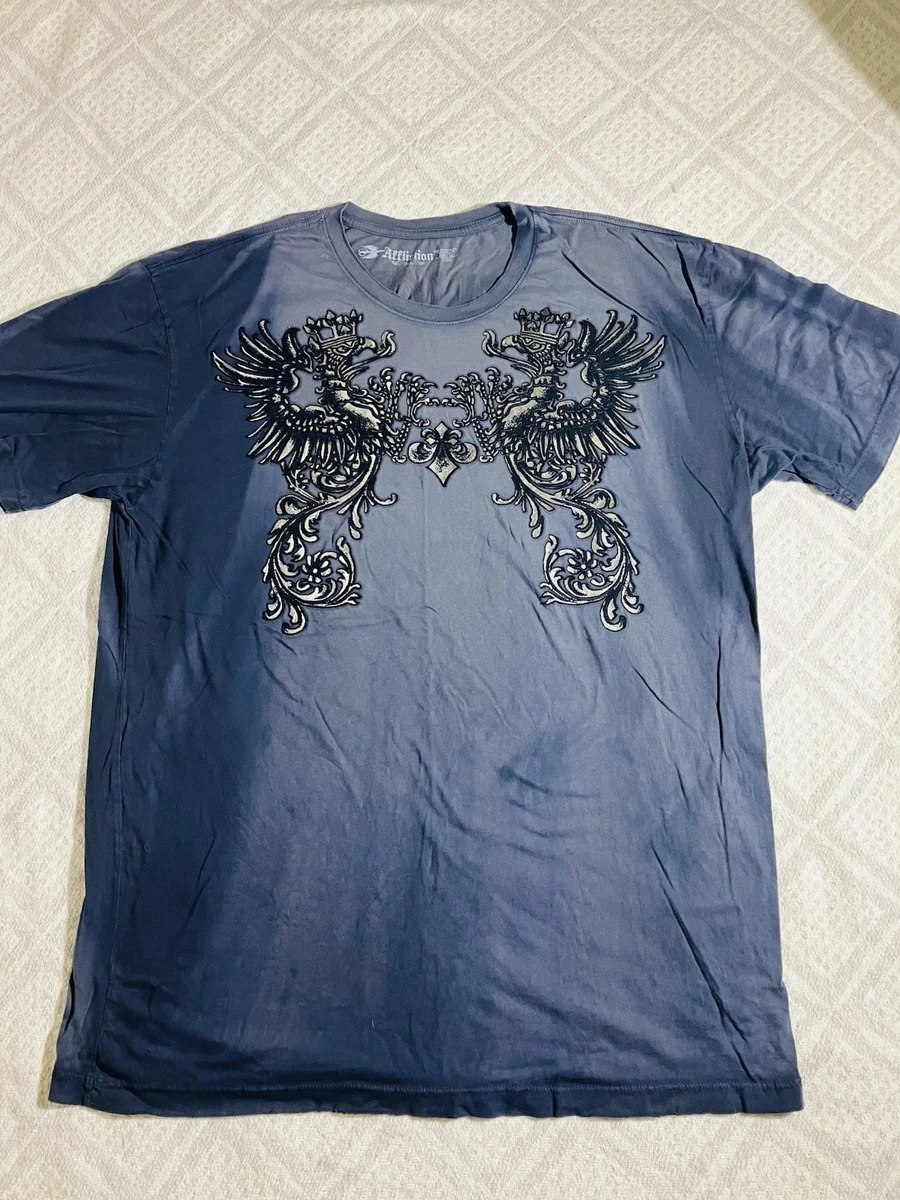 Camiseta Affliction Negra Con Estampado De Serpiente Esquelética, Estilo Y2K, Tallaje Ajustado, Nueva Con Etiquetas