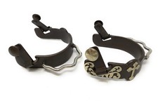 Espuelas de parachoques AJ Tack marrones antiguas para hombre con cruz plateada y grabado floral