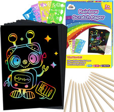 Scratch Art Crafts Boys Gifts, 100Pcs Rainbow Scratch Paper Art for 3 4 5 6 7 8
