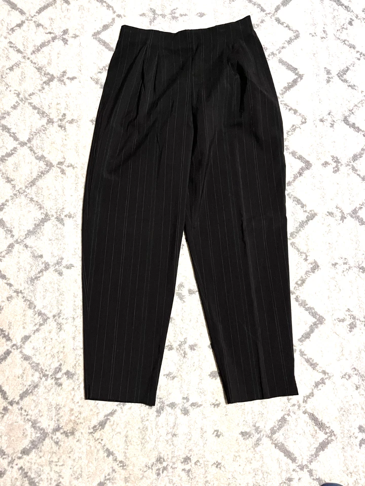 Women's Briggs Petite Size 12P Dark Brown Dress Pants Wide Pinstripes Stretch - Image 2 of 4