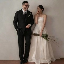 Minimally A-line Taffeta Wedding Dress Strapless Tight corset lace Bridal gown