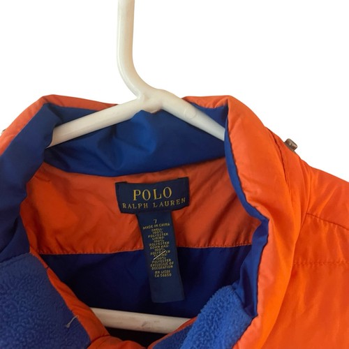 Polo Ralph Lauren Puffer Jacket Kids Size 7 Orange Style Warm Comfy Patch Winter - Picture 3 of 6