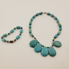 Turquoise Bead 16" Necklace and Matching Bracelet Set