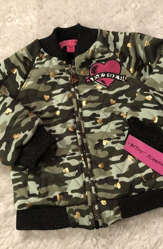 NUEVO CON ETIQUETAS~Betsey Johnson~Niña Verde Camuflaje/Camuflaje Corazón Chaqueta Bombardero Abrigo TALLA 3T-$56 - Imagen 7 de 12