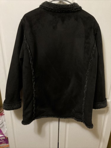 LL Bean Women's Dark Brown Faux Suede Sherpa Coat Jacket Size Large L. L. - Picture 7 of 12
