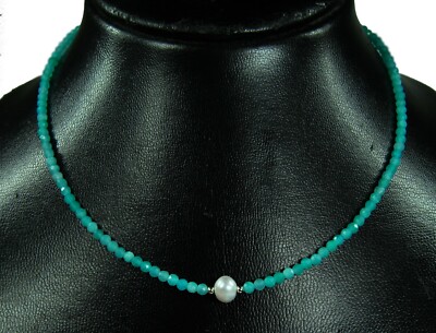 Gemstone necklace blue Andean opal 925 silver faceted ø3 mm with freshwater pearl