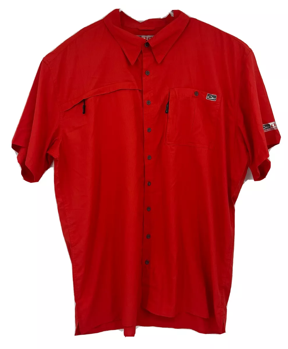 Drake Performance Fishing Shirt Mens 2XL Red DPF Vented Short Sleeve