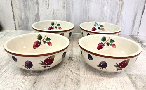 Longaberger Pottery Fruit Berry 4 Soup/Cereal Bowls Dessert All Purpose Bowls