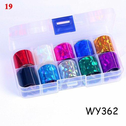 10 Rolls/BOX Nail Foils Nail Art Transfer Foil Wraps Glitter Sticker Decals & - Picture 31 of 41