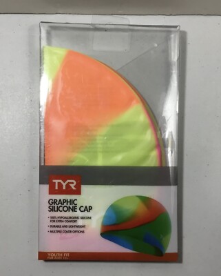 Tyr silicone swim cap, multi color, youth ages 10+, yellow, orange, pink, new