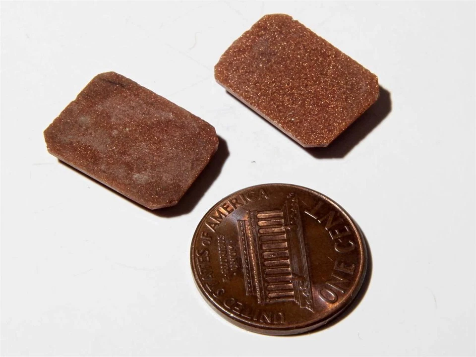 (2) Cabujones de vidrio marrón dorado aventurina facetada octogonal vintage checo de 17 mm Foto 3 de 3