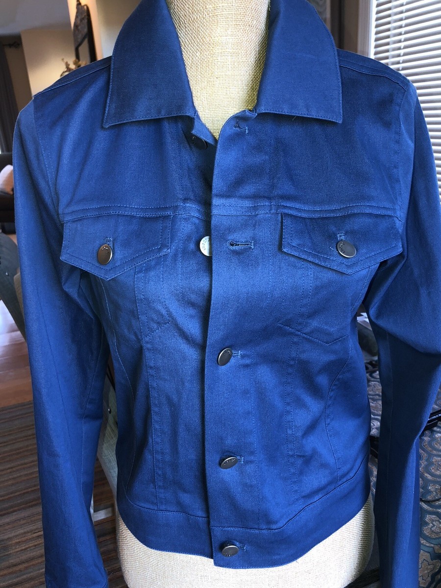 コート THEORY Women Outer K0701412RAH BLUE Women's Theory Blue Cotton/Lycra Trucker Style Coat/Jacket