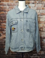 VINTAGE L.A. BLUES STUDIO STAFF 90s EMBROIDERED JEAN DENIM JACKET BUTTON UP szM