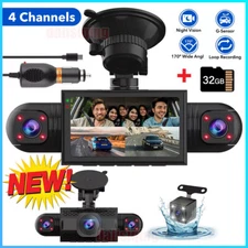 4 Channel Dash Cam 4K Driving Recorder Car Front+Rear Camera G-Sensor +32GB Card