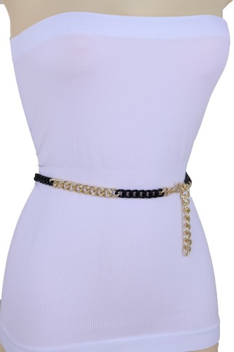 Damen Gold Schwarz Metall Kettenglied Skinny Bund Mode Hüft Taillengürtel M L XL - Bild 10 von 12
