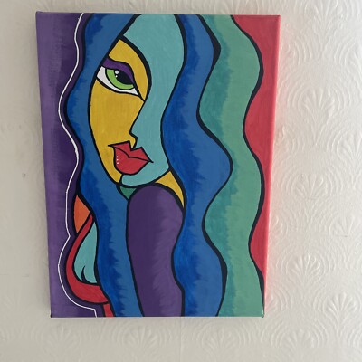 Handgemalte Acryl Art Deco Leinwand Frau Gemälde 12x9 Zoll