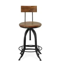 Carolina Forge CF1525WB Chestnut Black Powder Coated Ryder Stool with Back