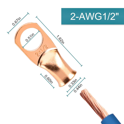 10 PCS Battery Cable Ends 2 Gauge Wire Connectors 1/2 Copper Lugs Heat Shrink - Picture 3 of 14