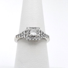 14K White Gold Princess Cut Diamond Halo Engagement Ring Vintage