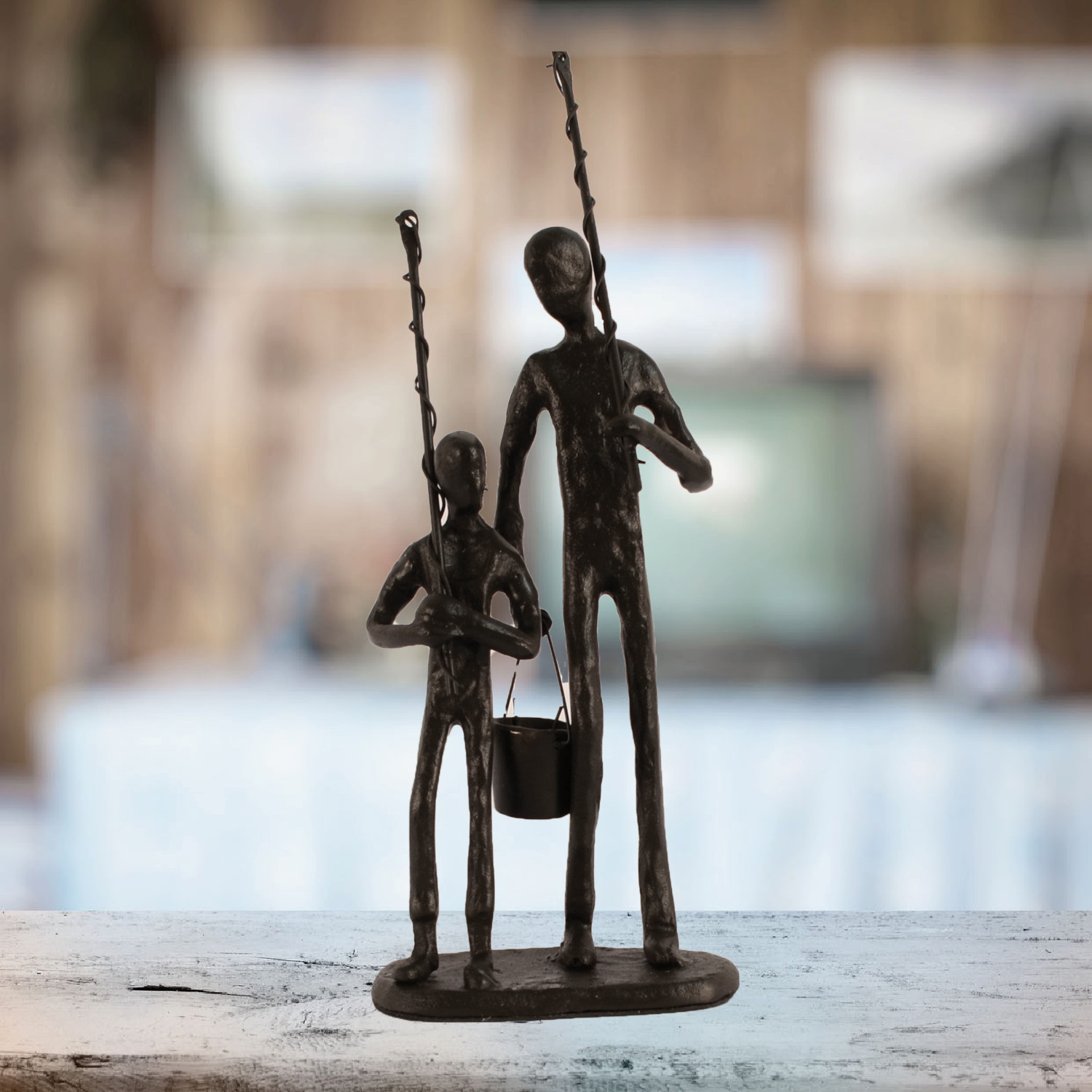 Europa Fishing Trip Elur Figurine 21cm Mocha Brown Cast Iron - Image 2