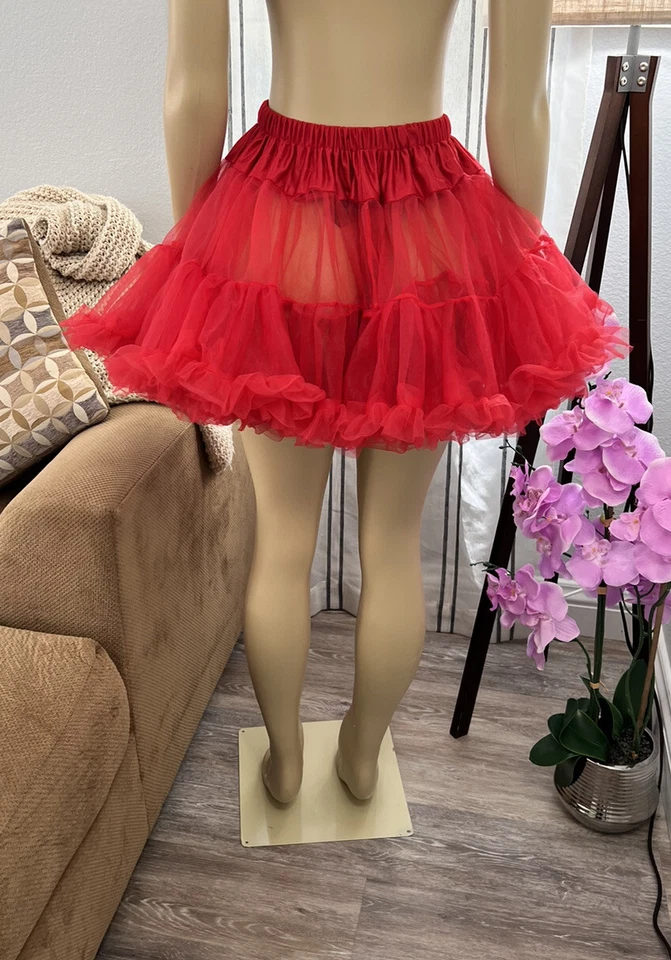 Leg Avenue Women’s Red Tutu Skirt Sheer One Size Ruffle Layered - Image 4 of 4