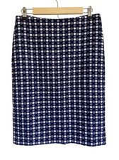 NWOT Talbots Factory Size 6 Blue Black Dot Print Pencil Skirt Wool Blend