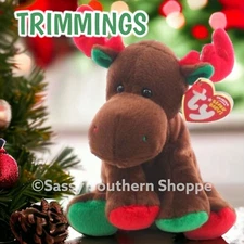 ❤️ TRIMMINGS 💚 2007 Ty Beanie Babies Brown Christmas MOOSE Baby *MWMT*