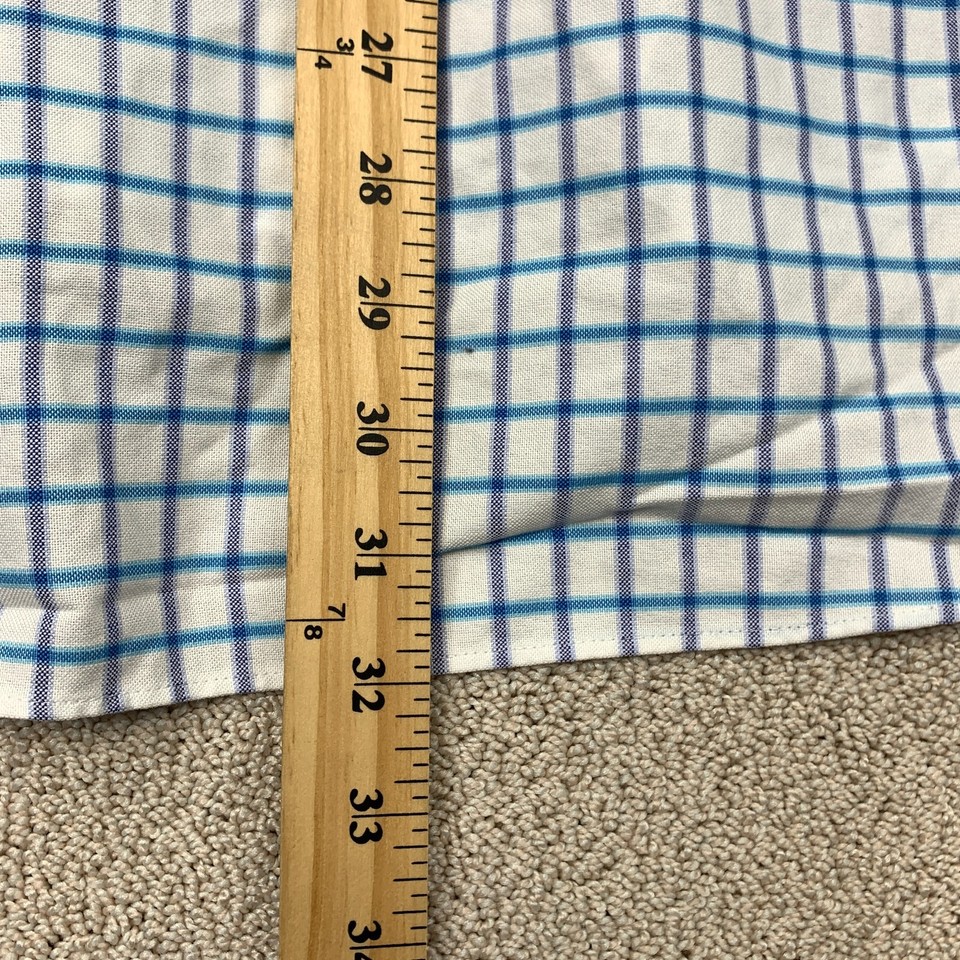 Chaps Classic Fit Oxford Dress Shirt Men's 1818.5 White Blue Plaid