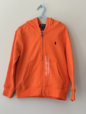Boys Polo Ralph Lauren Zipper Hoodie Orange With Navy Blue Logo - Size 5