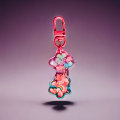 Care Bears Bag Charm Cheer Bear Pastel Ombré Keychain Key Holder 80s Vintage