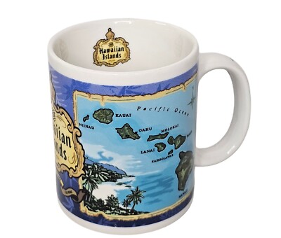 The Hawaiian Islands Coffee Mug Cup Blue Island Chain Islander Group Hawaii Map