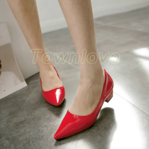 Mid Heel Pumps Women Slip on Loafer Pointy Toe Chunky Block Sandal Shoes All Sz - Afbeelding 15 van 21