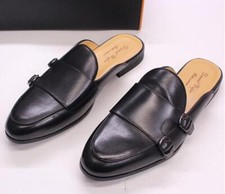 Men's Fashion British Pointy Toe Buckle Strap Mules Youth Casual Leather Shoes 