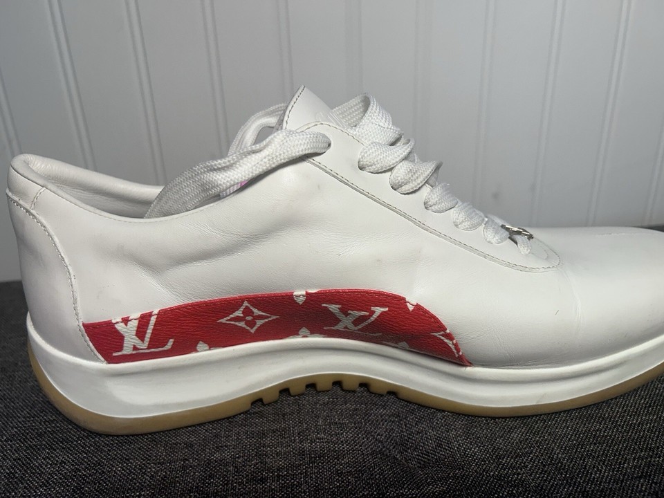 Louis Vuitton x Supreme RARE White/Red Monogram Logo Men Sneakers Sz 9