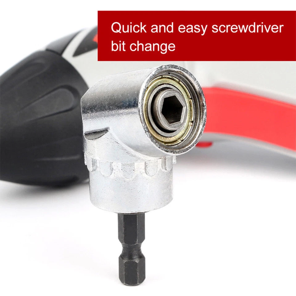 105 Degree Right Angle Drill Bit + Silver Hex Shank Socket Adapter Set 1/4 Shank - Image 3 of 4