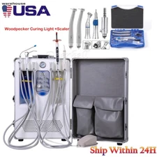 Portable Dental Mobile Delivery Unit Cart Air Compressor + Handpiece Kit 4Holes