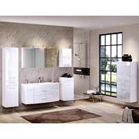 Badezimmer BadmöBel Set Hochglanz Weiß Waschtisch Led Spiegelschrank Hochschrank