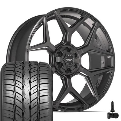 Set(4) 4P06 Black 24x10 Rims & 295/35R24 Tires, TPMS 6X135 & 6X5.5 +18ET