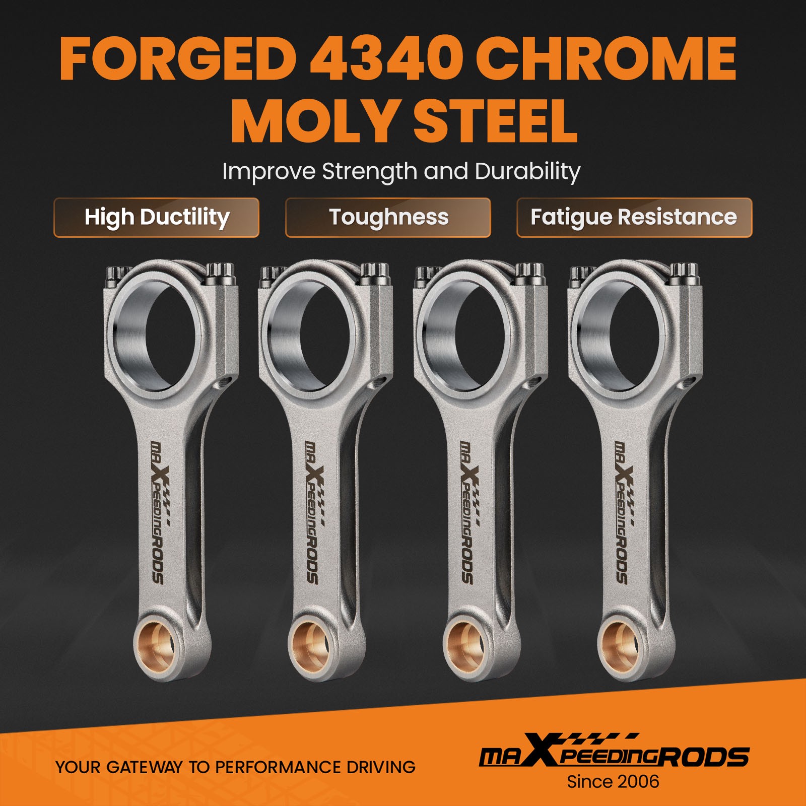 High Performance Con Rods for Lotus Twin Cam 1600 Racing 4340 Steel 122.58mm