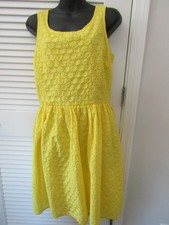 Old Navy Womens Dress Size 8 Yellow Dressy A-Line Eyelets Knit