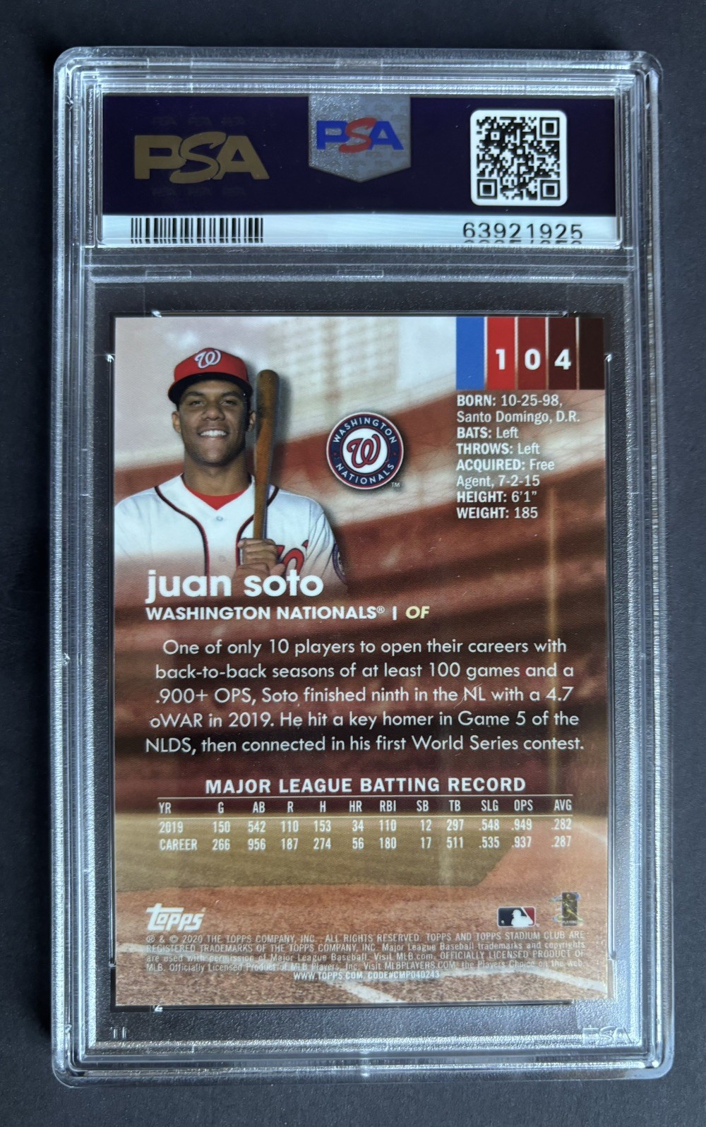 2020 Juan Soto Xfractor Stadium Club Chrome Shuffle PSA 10 X-Fractor Refractor view 2
