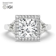 Princess Diamond Trilogy Ring 18k White Gold Labgrown 6.30 Ct Solitaire