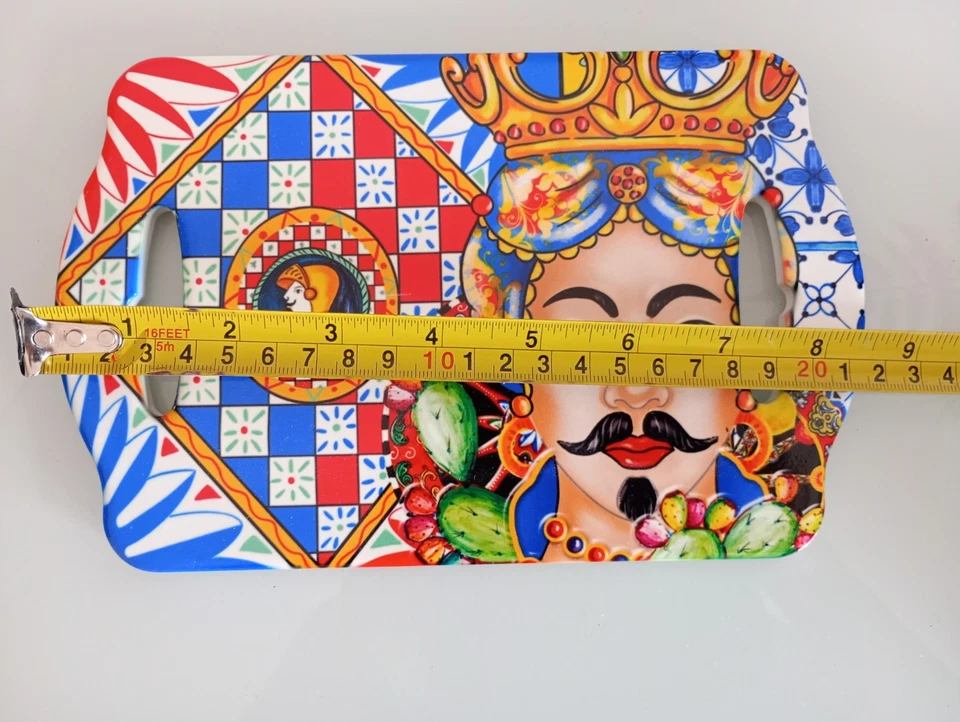 tagliere smerlato in ceramica con retro in sughero decorazione siciliana - Immagine 3 di 3