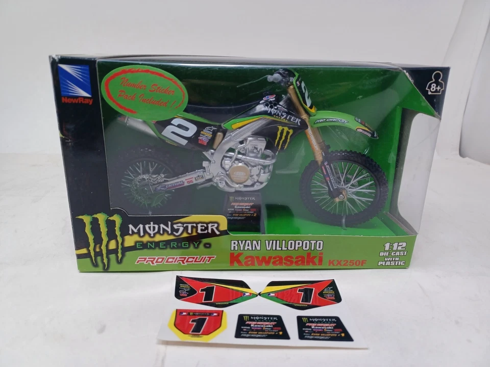 Nuevo Ray Monster Energy Kawasaki KX 250F 2008 Ryan Villopoto diecast 1:12 Foto 4 de 4