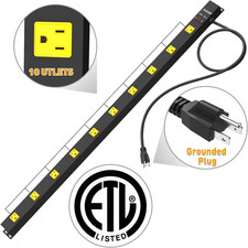 10 Outlet Long Power Strip, Wide Spaced Outlet Power Bar, Heavy Duty Metal Po...